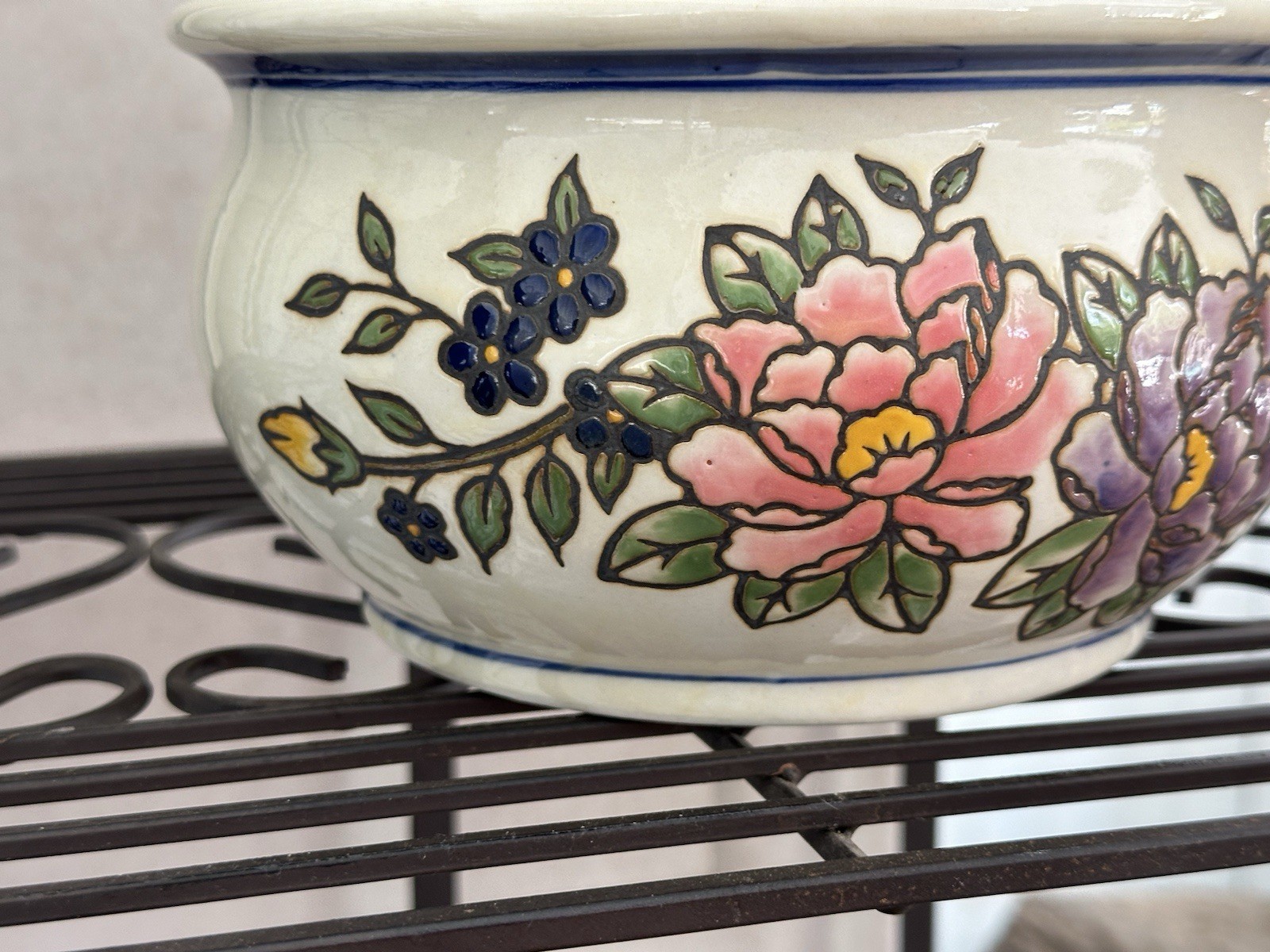 VINTAGE DECOWARE CERAMIC POTTERY PLANTER FLORAL Flower Design Bowl Handpainted
