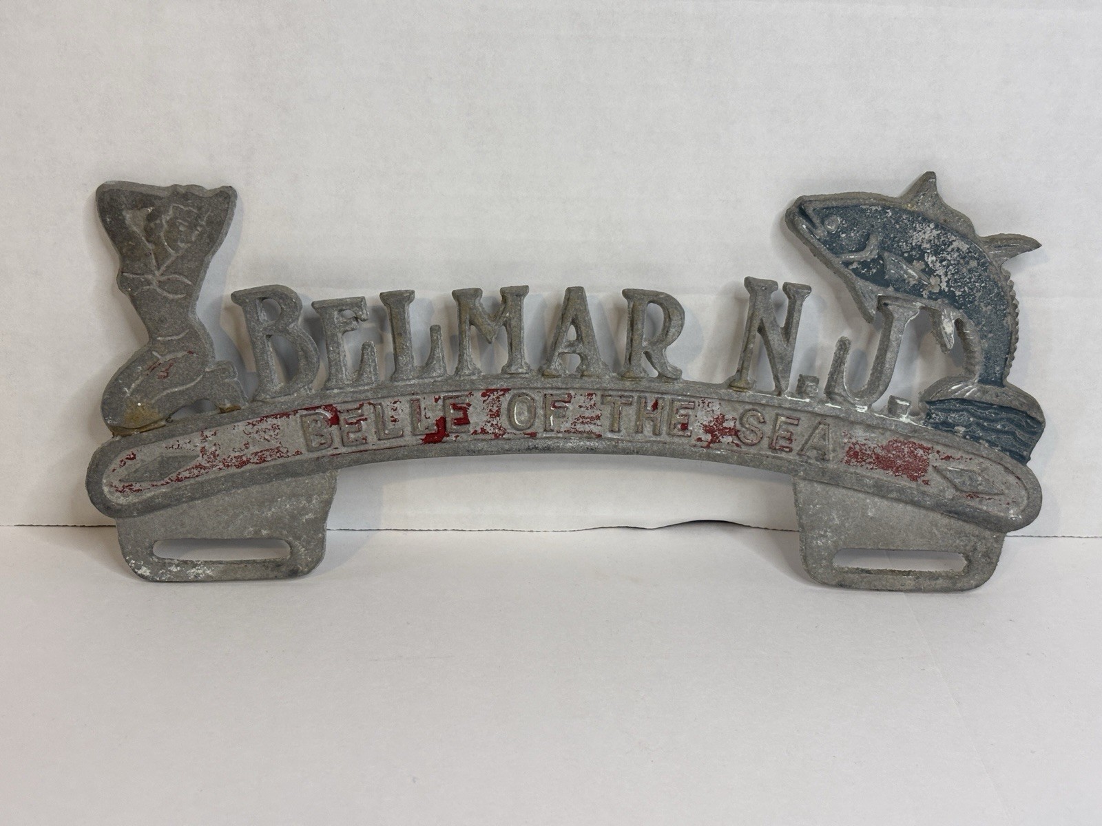 Vintage 1950s Belmar NJ License Plate Topper Aluminum “Bell Of The Sea” Vintage 1950s Belmar NJ License Plate Topper Aluminum “Bell Of The Sea”