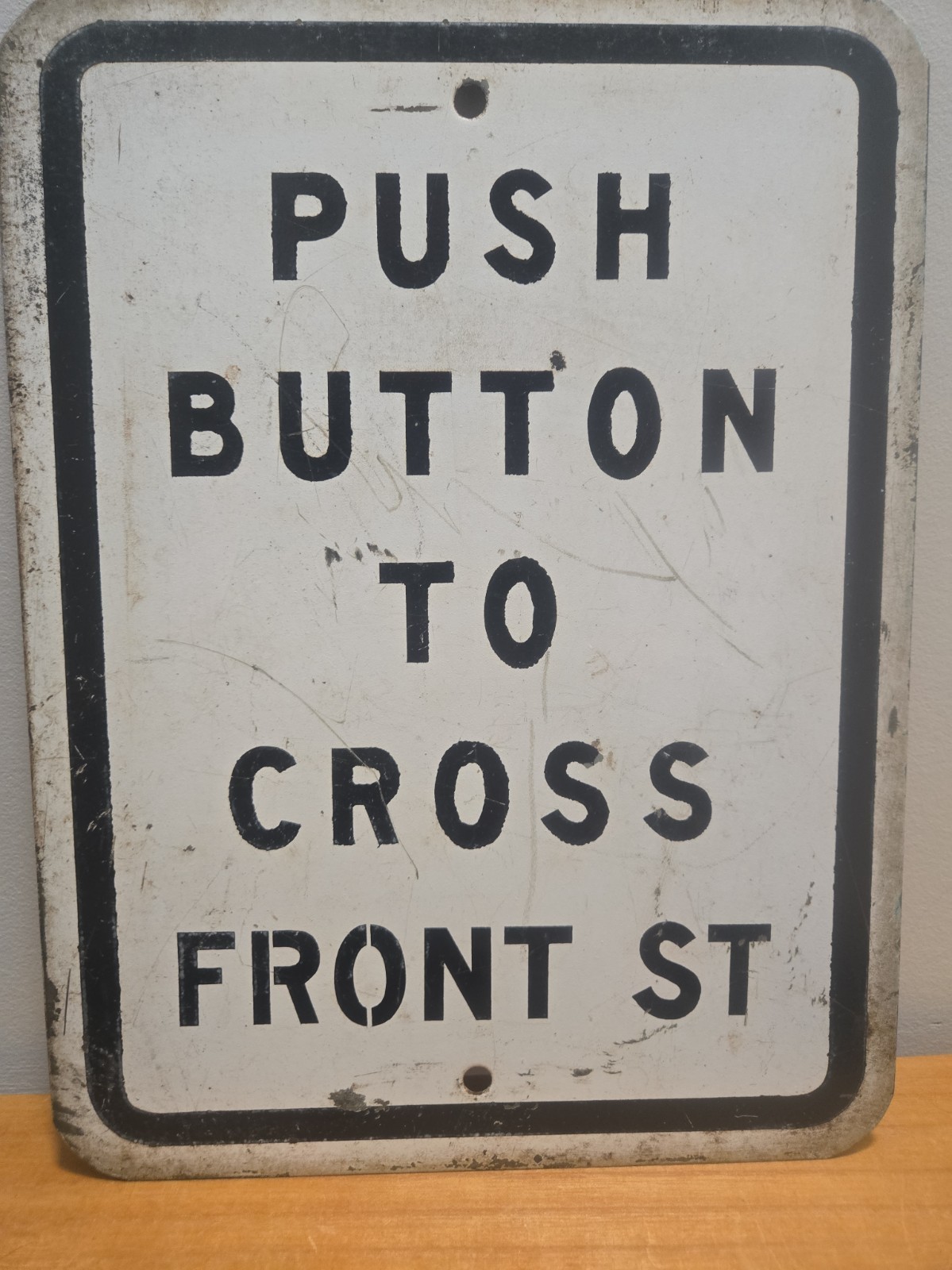 Vintage Retired Push Button To Cross Front  (Street) Metal Sign