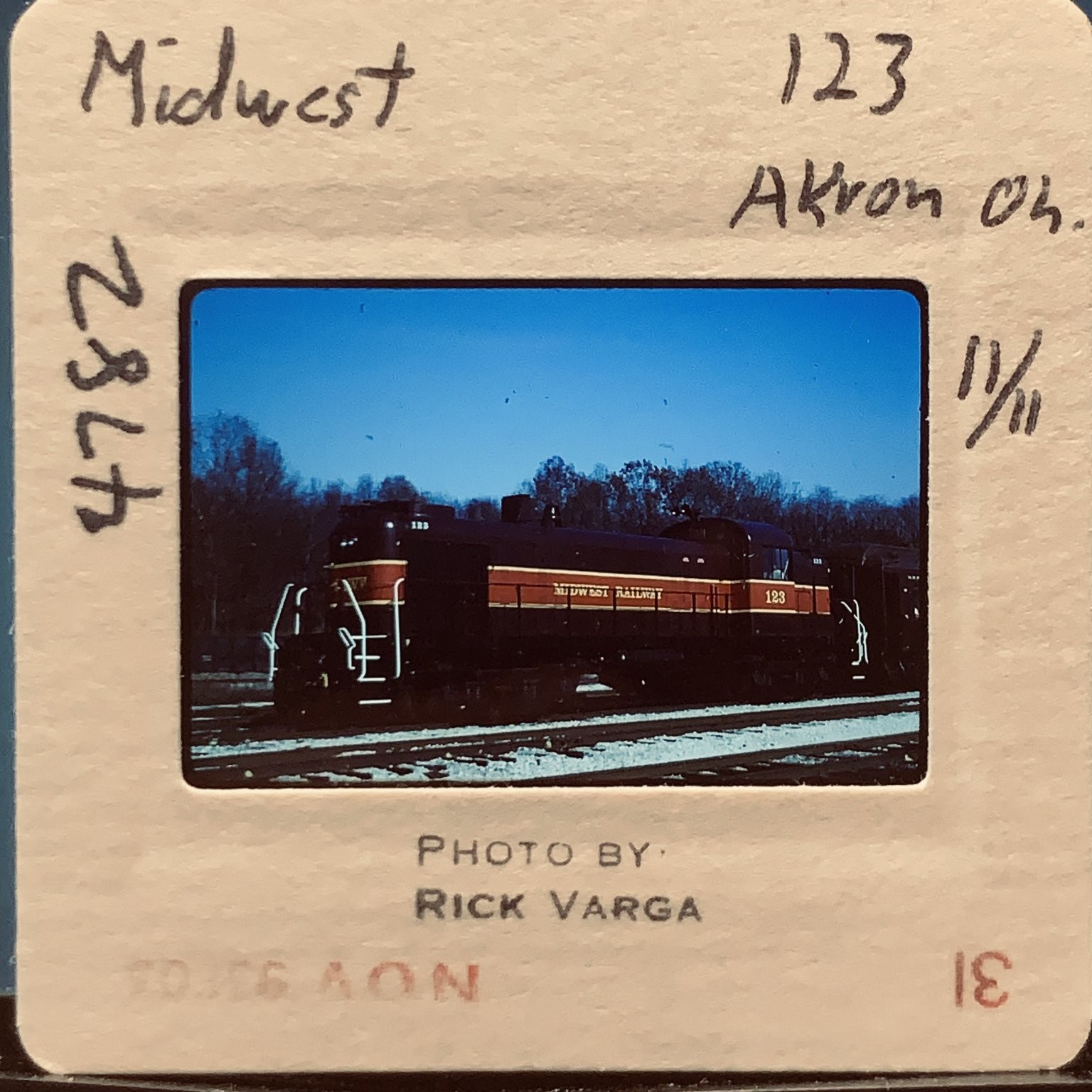 Vintage 1986 Midwest Railway 123 Diesel Locomotive Train Slide Akron OH