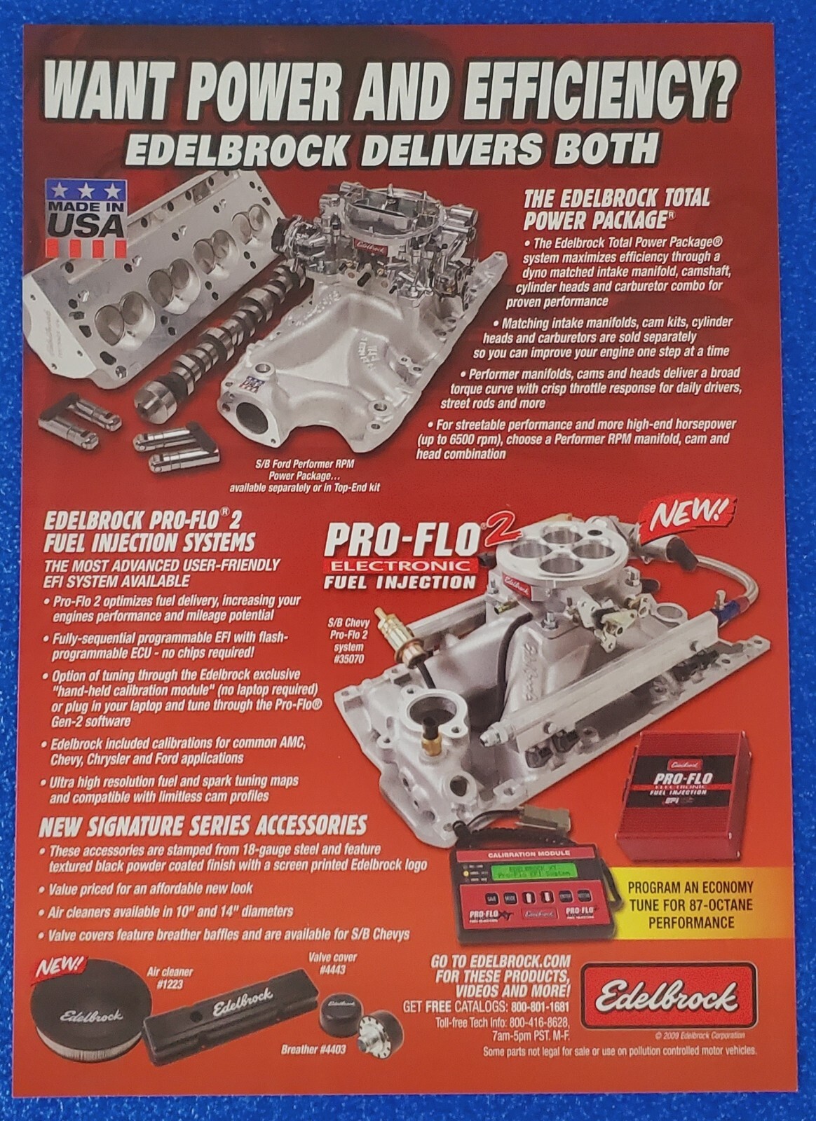 2009 EDELBROCK TOTAL POWER PACKAGE MUSCLE / RACE CAR EQUIPMENT PRINT AD PRO FLO2