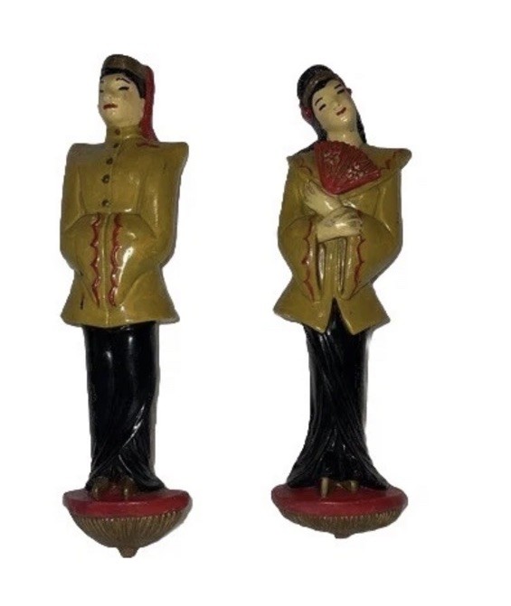 Nice MCM Asian Figurines Man Woman Chalkware Wall Art VINTAGE Nice MCM Asian Figurines Man Woman Chalkware Wall Art VINTAGE
