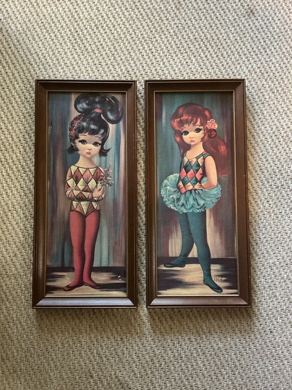 Vintage 1960s Eden Big Eye Harlequin Pair - Framed Prints Board 493 and 495 Vintage 1960s Eden Big Eye Harlequin Pair - Framed Prints Board 493 and 495