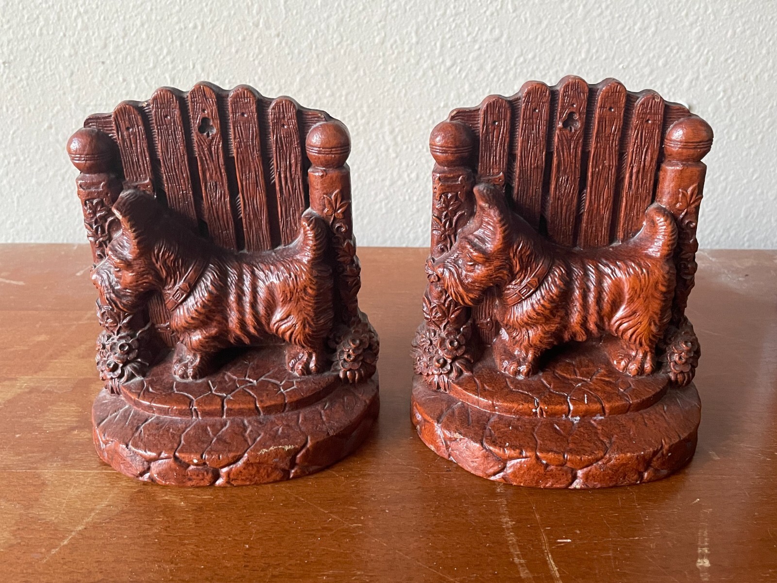 Vintage Set Of Syroco Scotty Dog Bookends Scottish Terrier EUC 