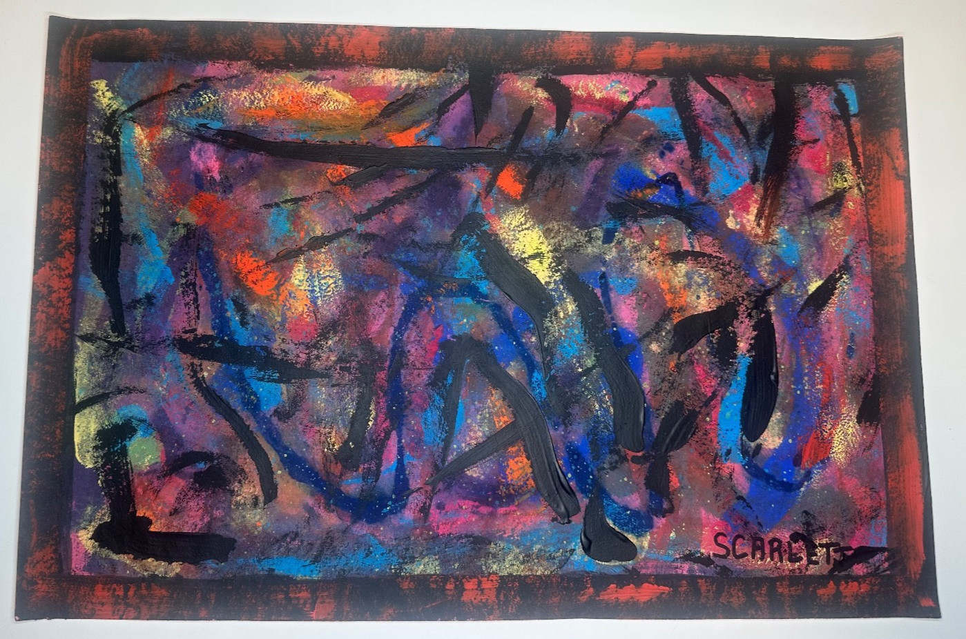 Original Abstract Painting Signed Scarlett Rolph Nonobjective Vintage Modern 18