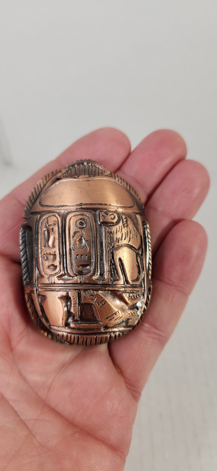 Copper Egyptian Scarab With Hieroglyfix Weighing 5 Ounces 3\ Copper Egyptian Scarab With Hieroglyfix Weighing 5 Ounces 3\