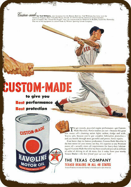 1950 TED WILLIAMS BOSTON RED SOX - TEXACO HAVOLINE OIL Vintage Look METAL SIGN 1950 TED WILLIAMS BOSTON RED SOX - TEXACO HAVOLINE OIL Vintage Look METAL SIGN