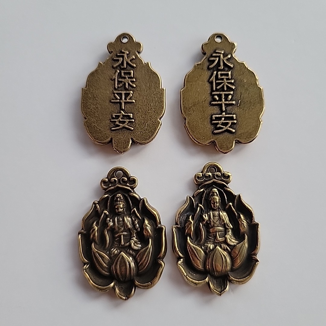Lot 4 Brass Lotus Guanyin Pendant Sculpture Guanyin Buddha Statue Pendant Craft