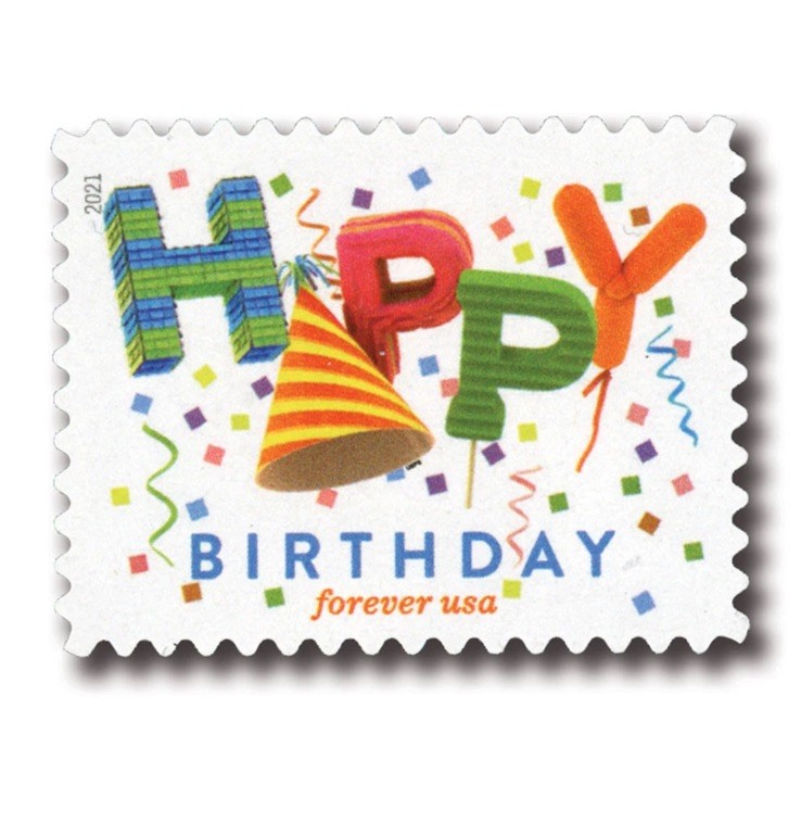 2021 USPS SHEET OF 20 FIRST CLASS LETTER STAMPS HAPPY BIRTHDAY - 100 PCS TOTAL