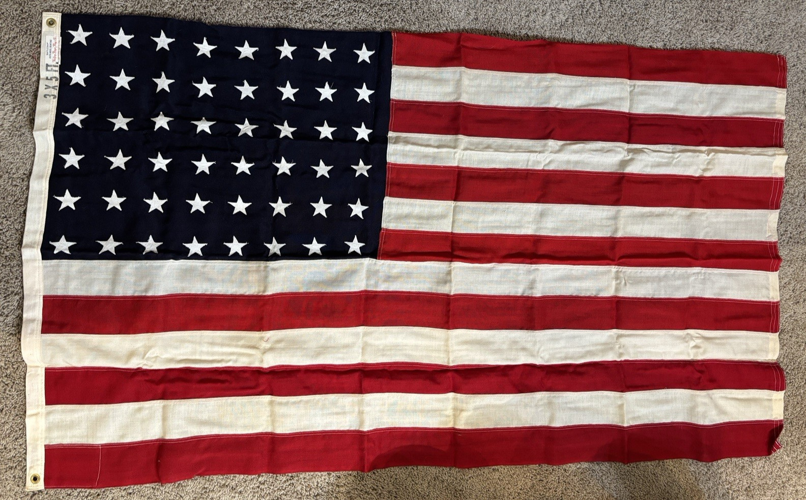 VTG 48 Star 100% Wool Bunting American Flag, 3\' x 5\', USA, Stitched \