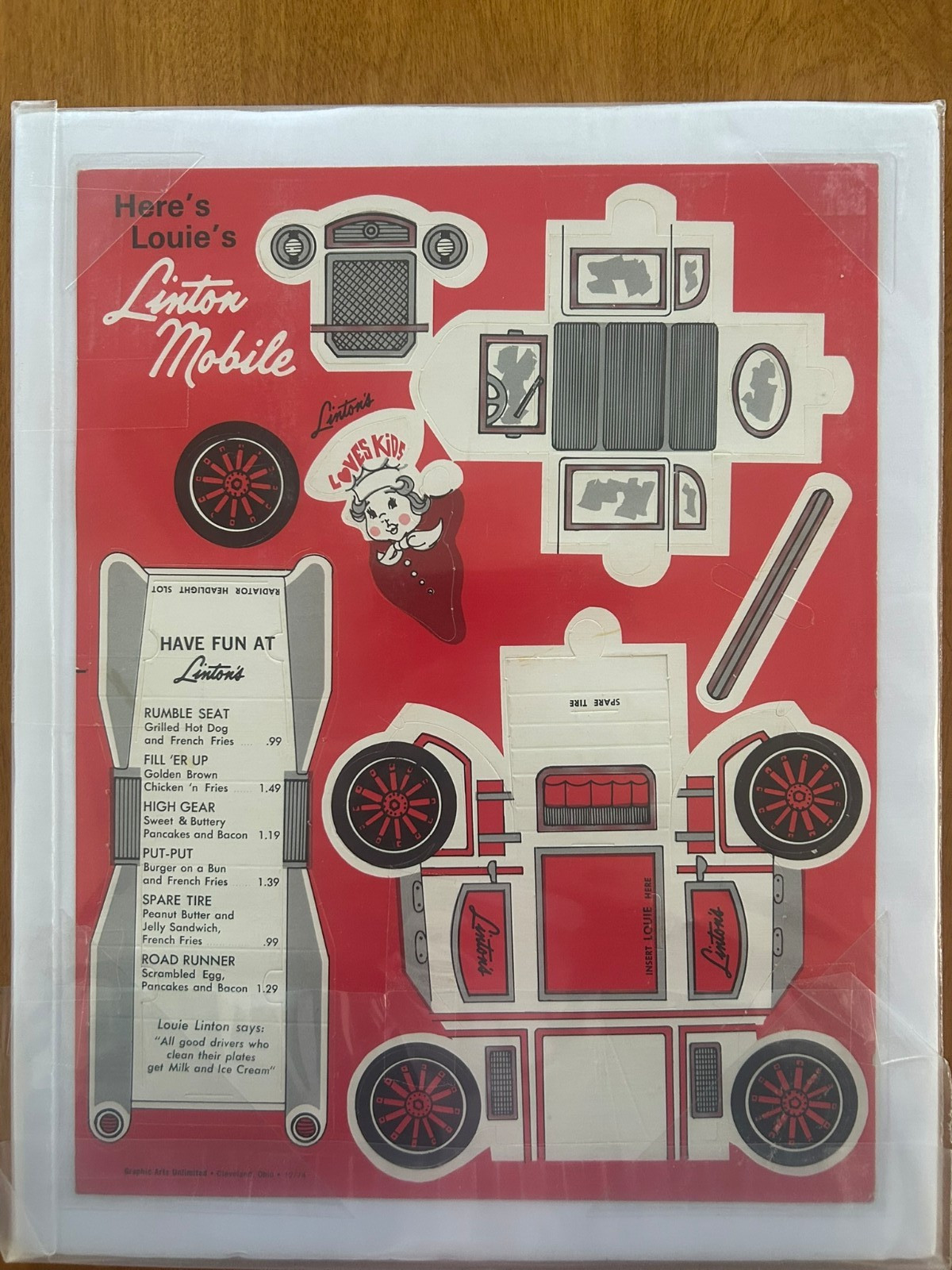 Vintage Linton's Menu - Punch Out Louie's Linton Mobile