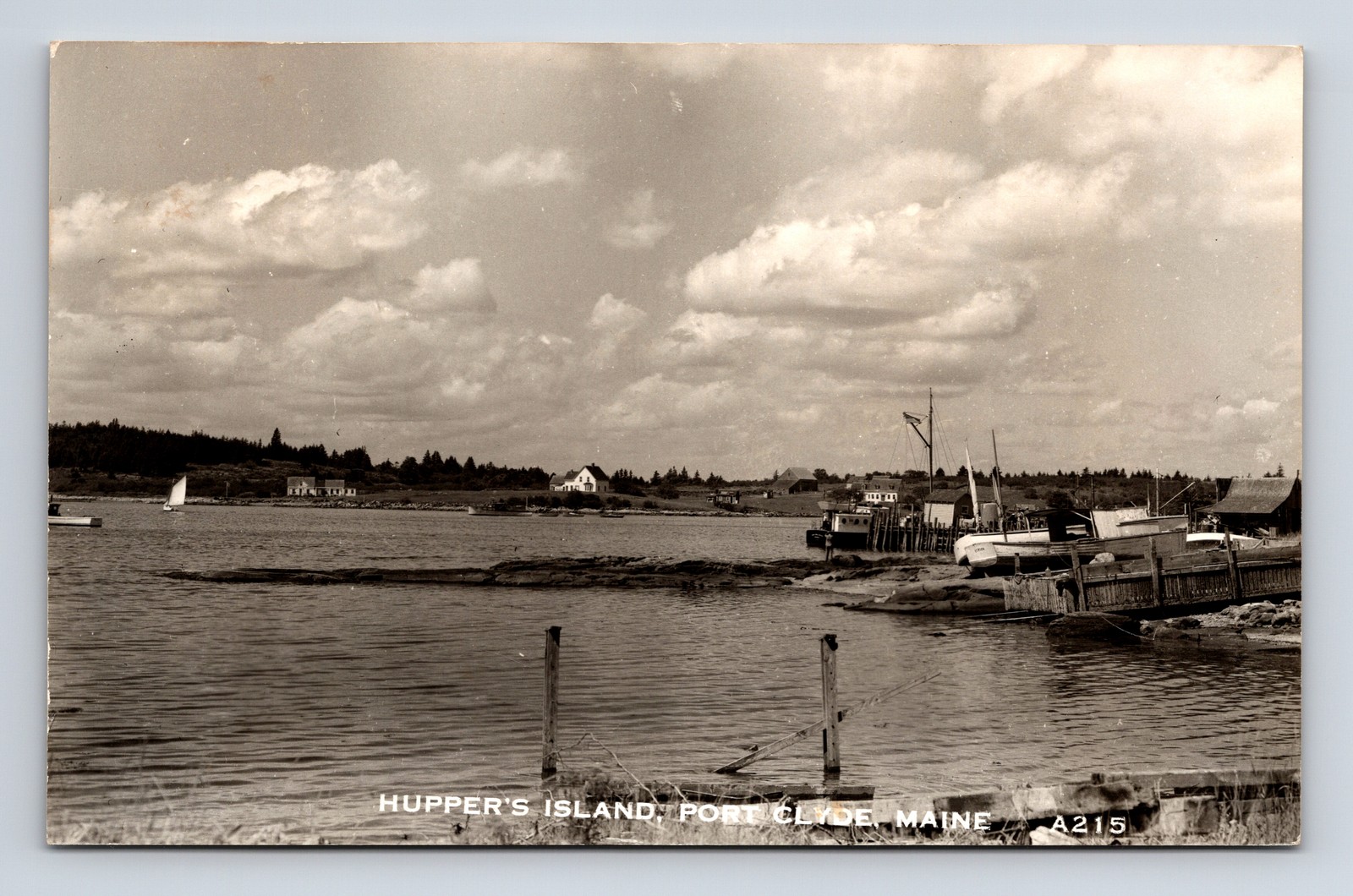 RPPC Hupper's Island Wharf Marina Boats Houses Port Clyde Maine ME Postcard