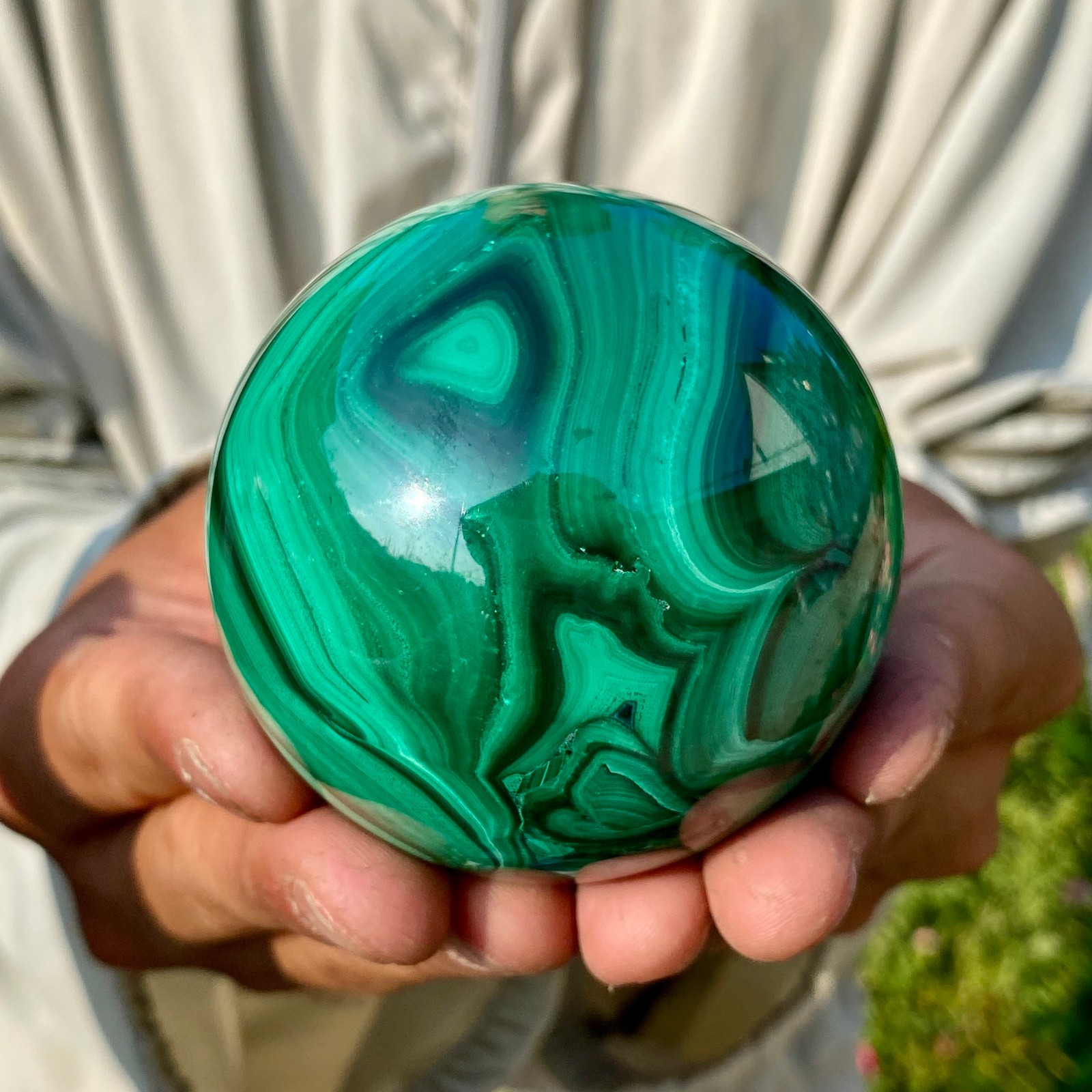 1.27LB Rare Natural Malachite quartz hand Carved sphere Crystal Healing