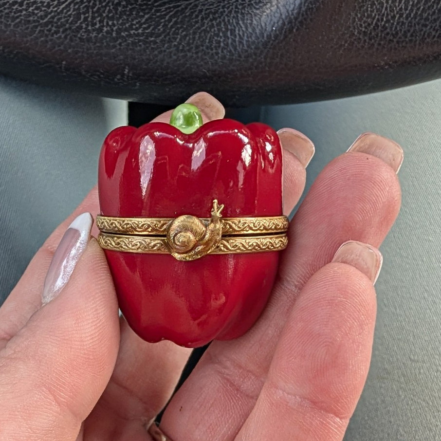 Rochard Limoges France Hand Painted Red Pepper Hinged Trinket Box