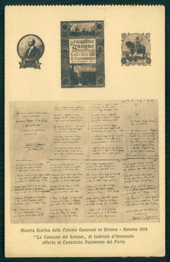 Genova Mostra Colonie Oriente Canzone del Sangue G. D'Annunzio cartolina TC6114 Genova Mostra Colonie Oriente Canzone del Sangue G. D'Annunzio cartolina TC6114