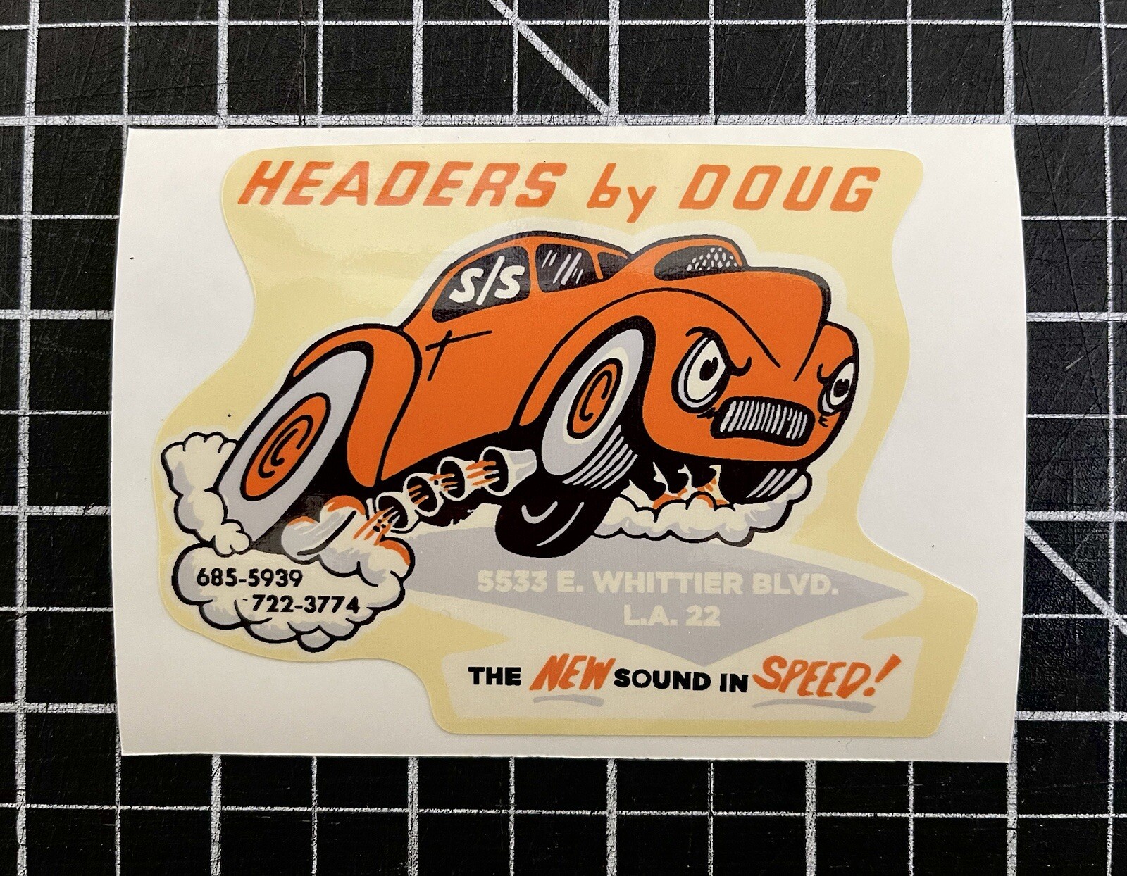 HEADERS by DOUG -  NEW  Vintage 1960\'s Racing Vinyl Decal Doug Thorley NHRA