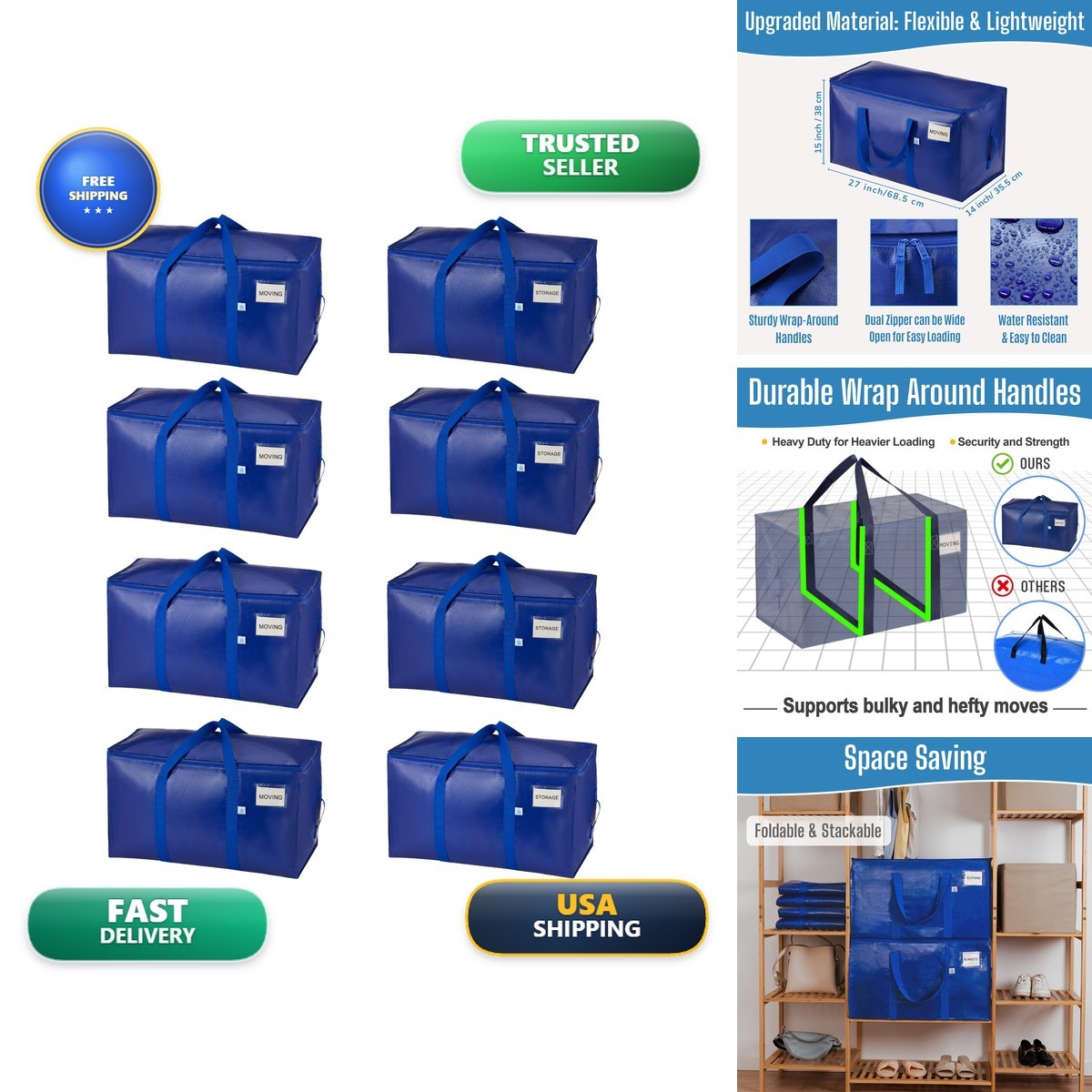 VENO 8 Pack Heavy Duty Moving Bags - Extra Large