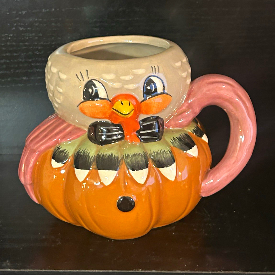 Thanksgiving Turkey Pumpkin Figural Ceramic Mug Painted Decorated With Handle Thanksgiving Turkey Pumpkin Figural Ceramic Mug Painted Decorated With Handle