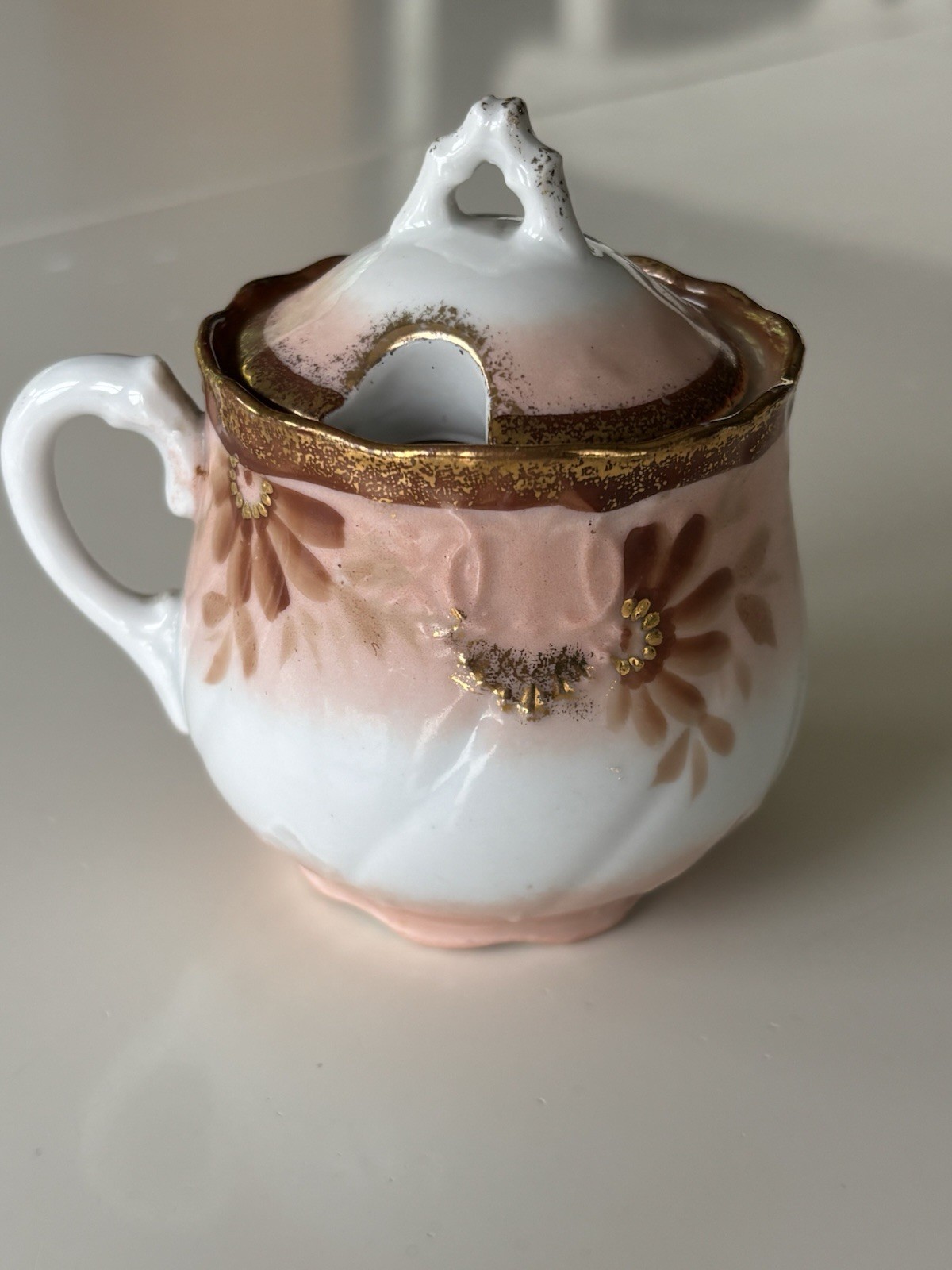 Vintage Sugar Bowl With Lid Floral & Gold Rimmed Numbered On the Bottom