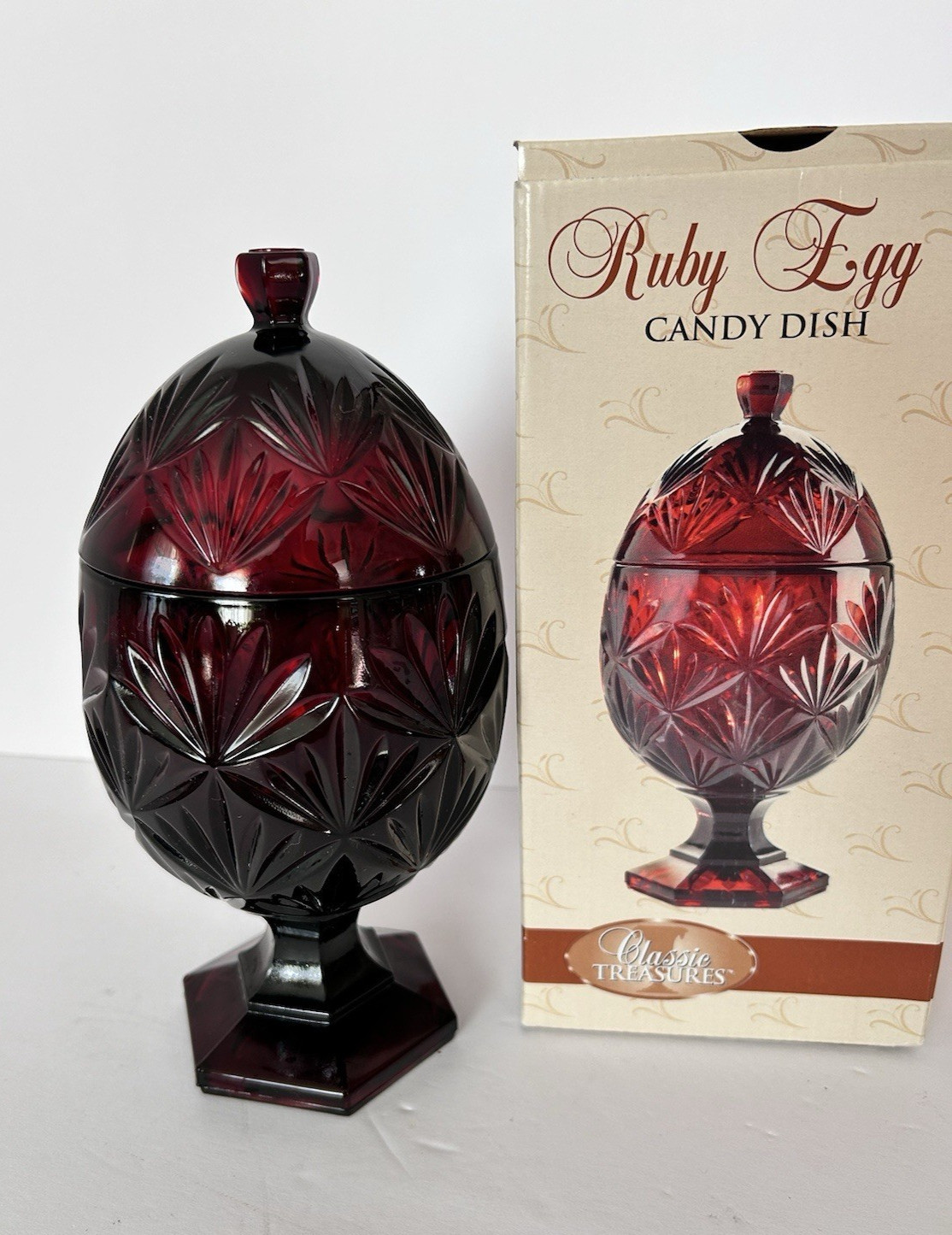Vintage Luminarc Durand Cristal D'Arque Ruby Red Egg Shaped Covered Candy Dish