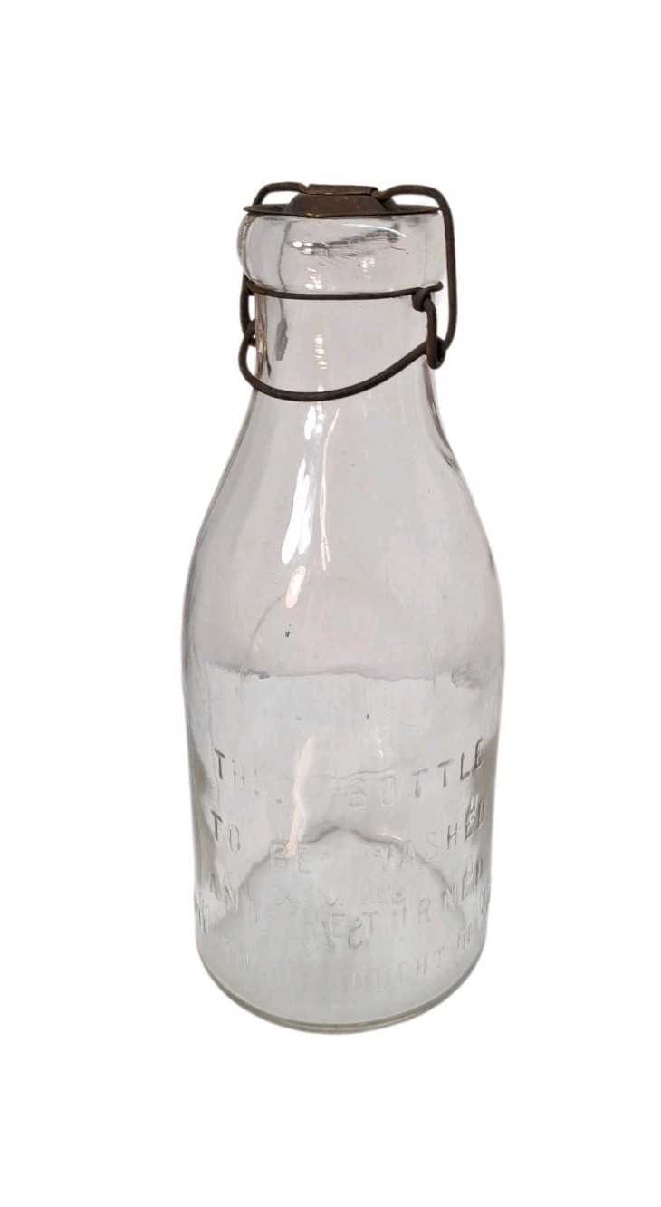 Antique Vtg Milk Bottle With Metal Bale Lid