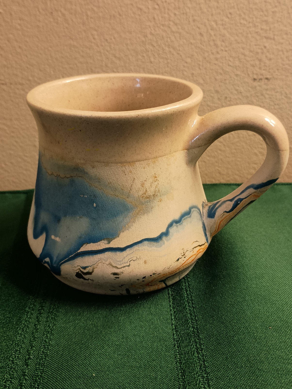 Vintage Nemadji Pottery Hand Made Marble Swirl Clay Mug Stamp Signature