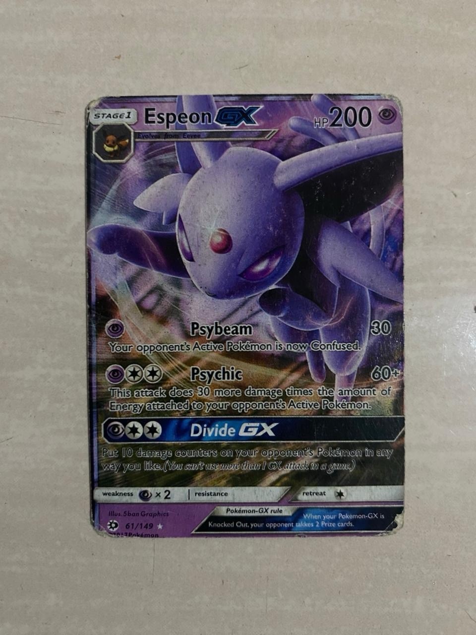 Espeon GX 61/149 - Sun & Moon Base Set - Ultra Rare Holo - Played Condition