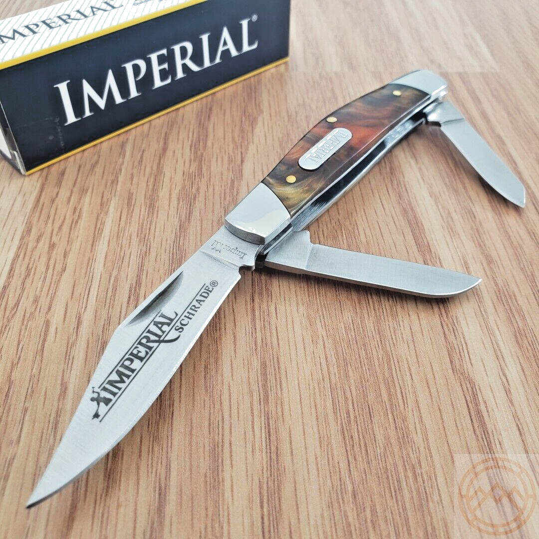 Imperial Schrade Medium Stockman Pocket Knife Stainless Blades Celluloid Handle