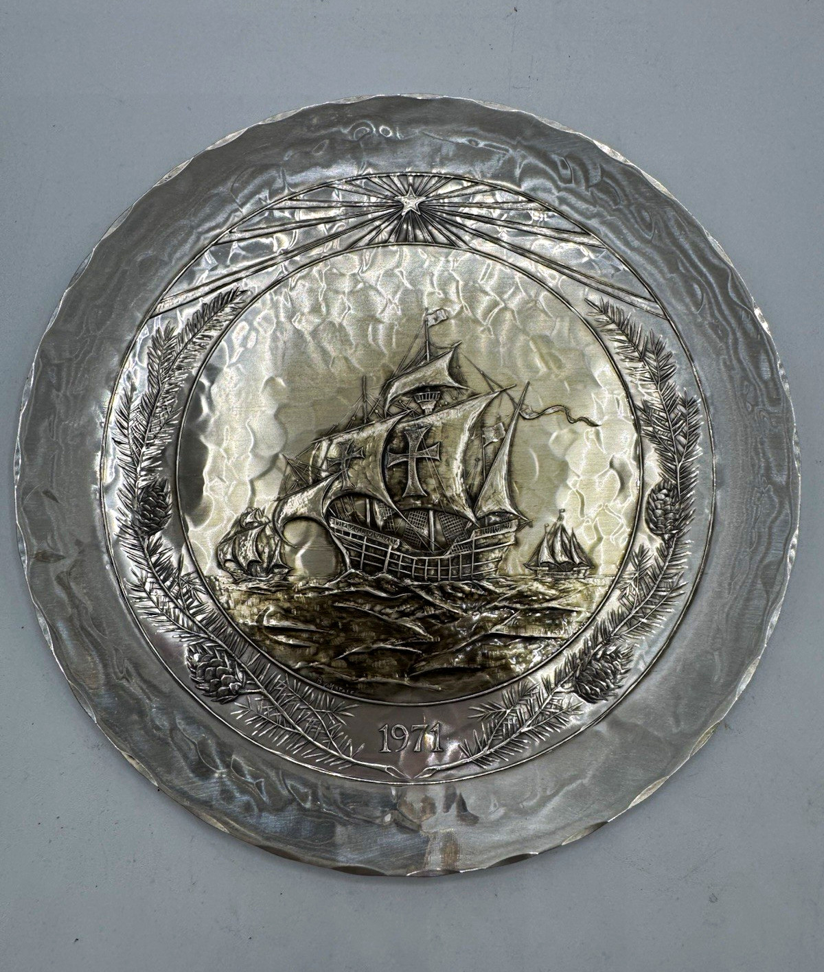 L.E. Smith Sterling Silver Limited Edition JFK Ship Plate 1971 8 3/4in