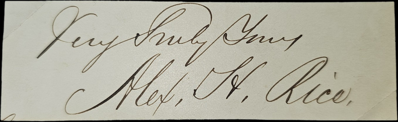 1800s Signature Cut Alexander Hamilton Rice Massachusetts Governor Civil War Era