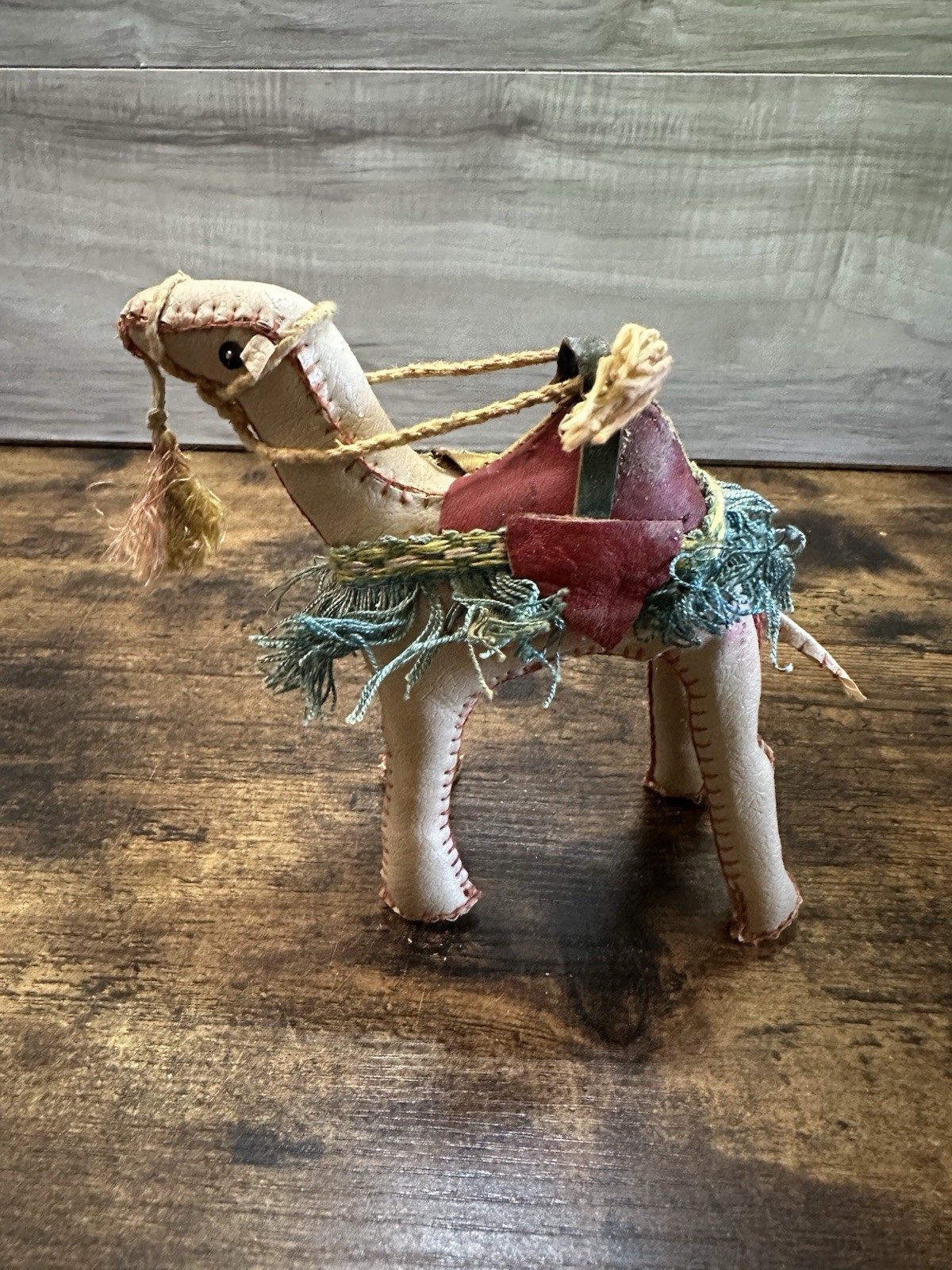 Vintage Handmade Leather Camel Donkey Figure Sawdust Stuffed Folk Art 6”