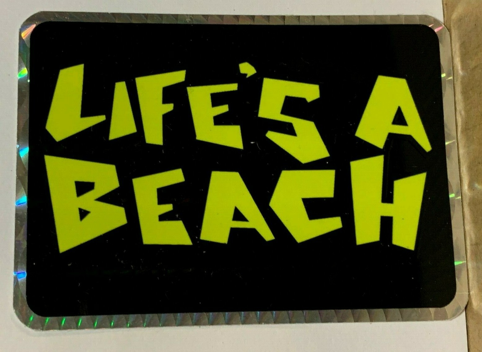 LIFE\'S A BEACH VINTAGE 1970\'s SURFER PRISM STICKER 2.5 x 3.5 NOS DECAL