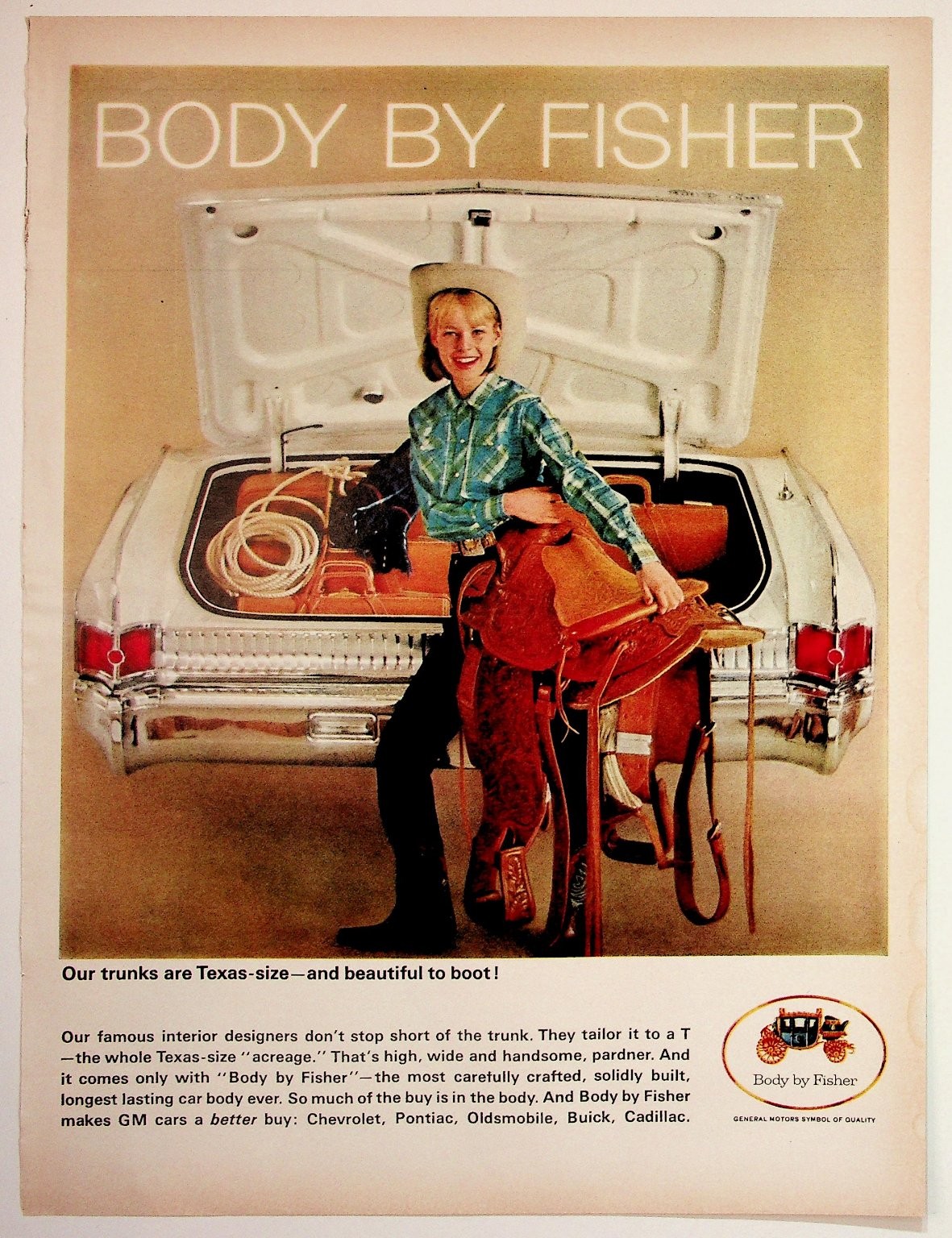 Vintage 1960s Body By Fisher GM Car Ad Cowboy Cowgirl Texas Trunk Ephemera Vintage 1960s Body By Fisher GM Car Ad Cowboy Cowgirl Texas Trunk Ephemera