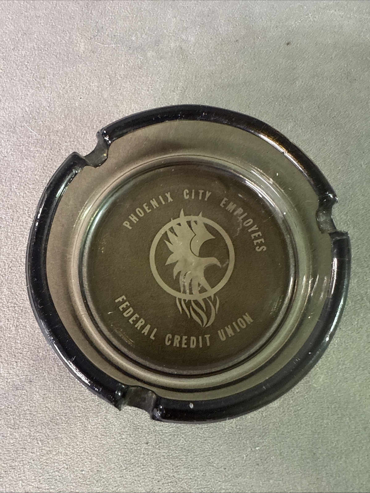Vintage Phoenix City Employees Federal Credit Union Glass Ashtray 3.5”x3.5”