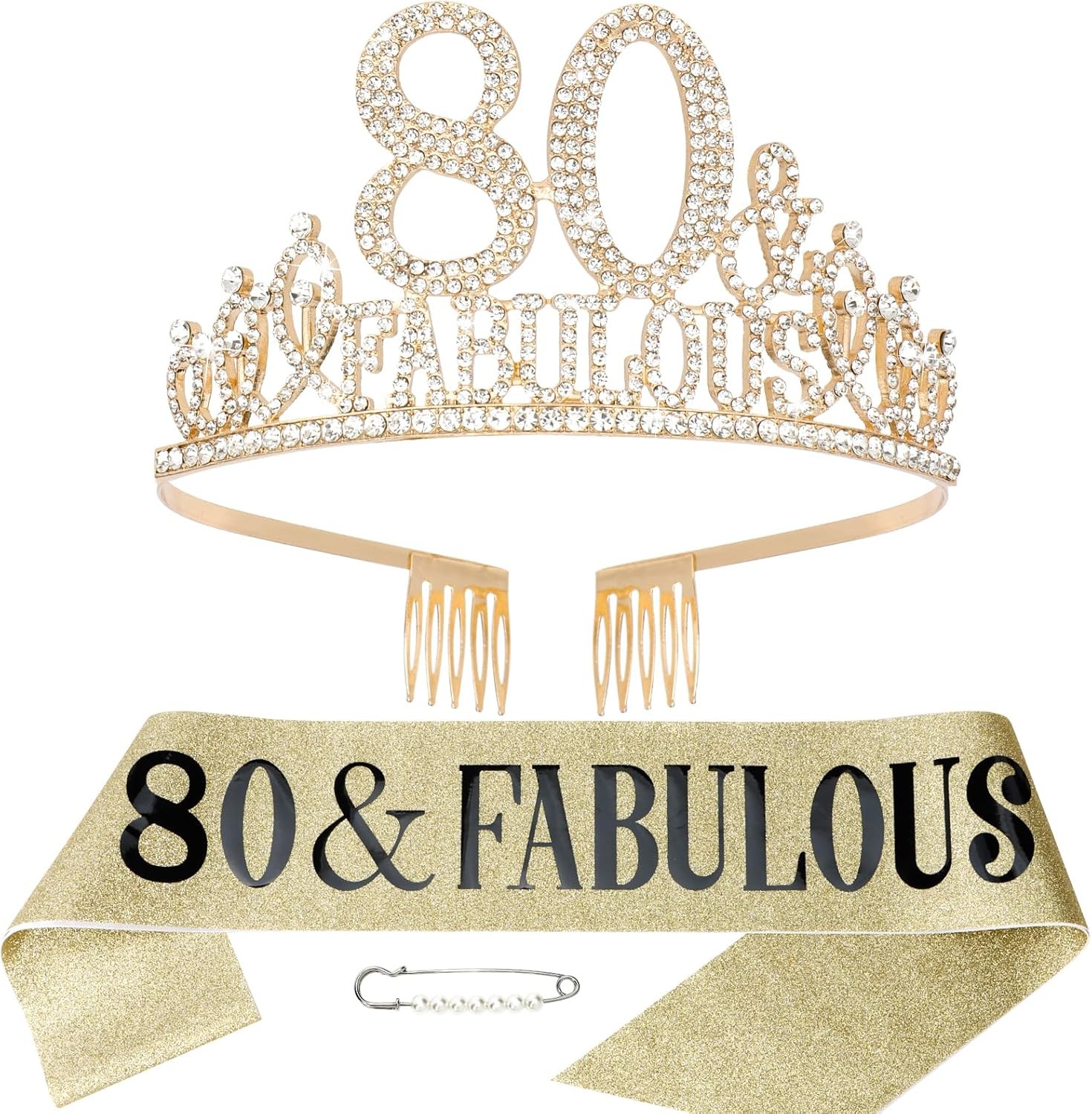 Gold 80th Birthday Tiara & Sash Set, Happy 80th - Fabulous Decorations Gold 80th Birthday Tiara & Sash Set, Happy 80th - Fabulous Decorations