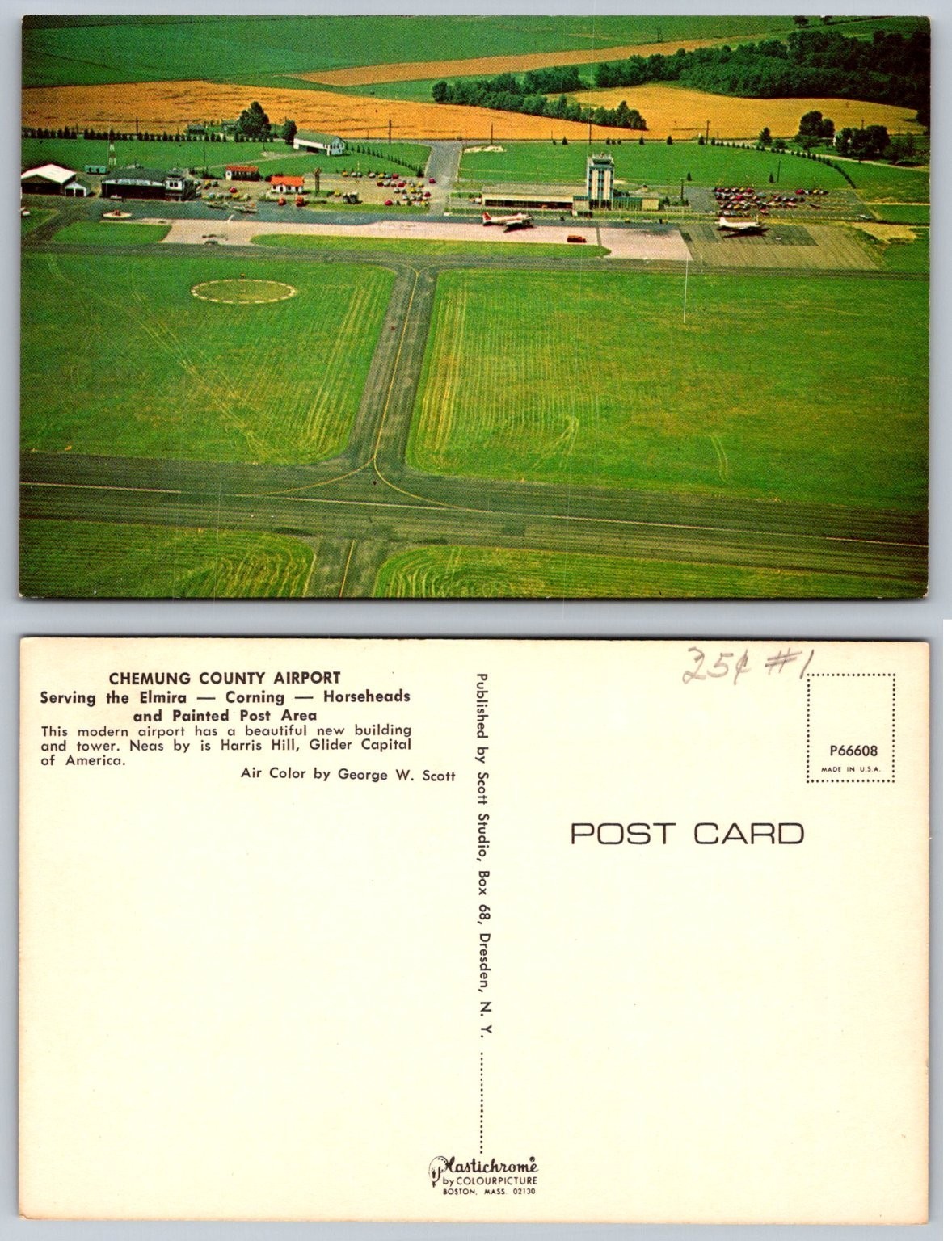 Vintage Chemung County Airport Elmira NY Aerial View Plastichrome Postcard Vintage Chemung County Airport Elmira NY Aerial View Plastichrome Postcard