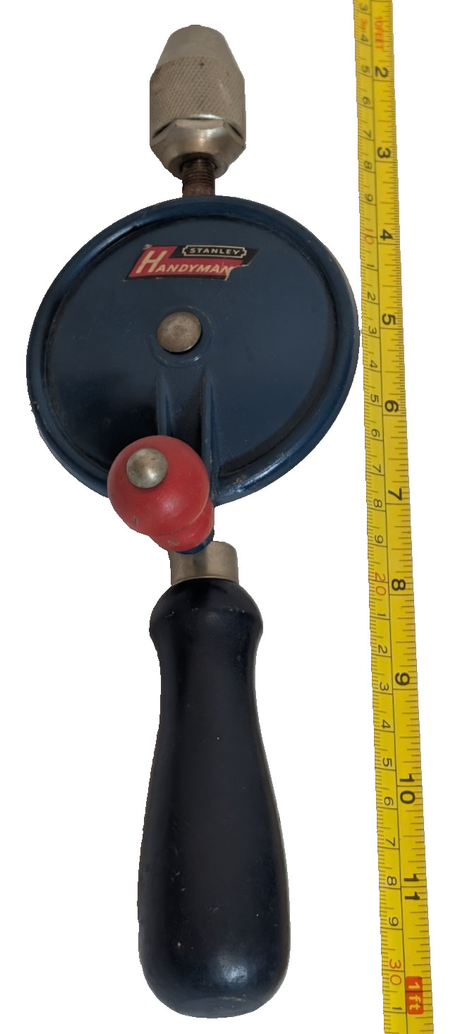 Stanley VTG Handyman No. H1214 Hand Crank Drill Egg Beater Tested Works VG+ USA