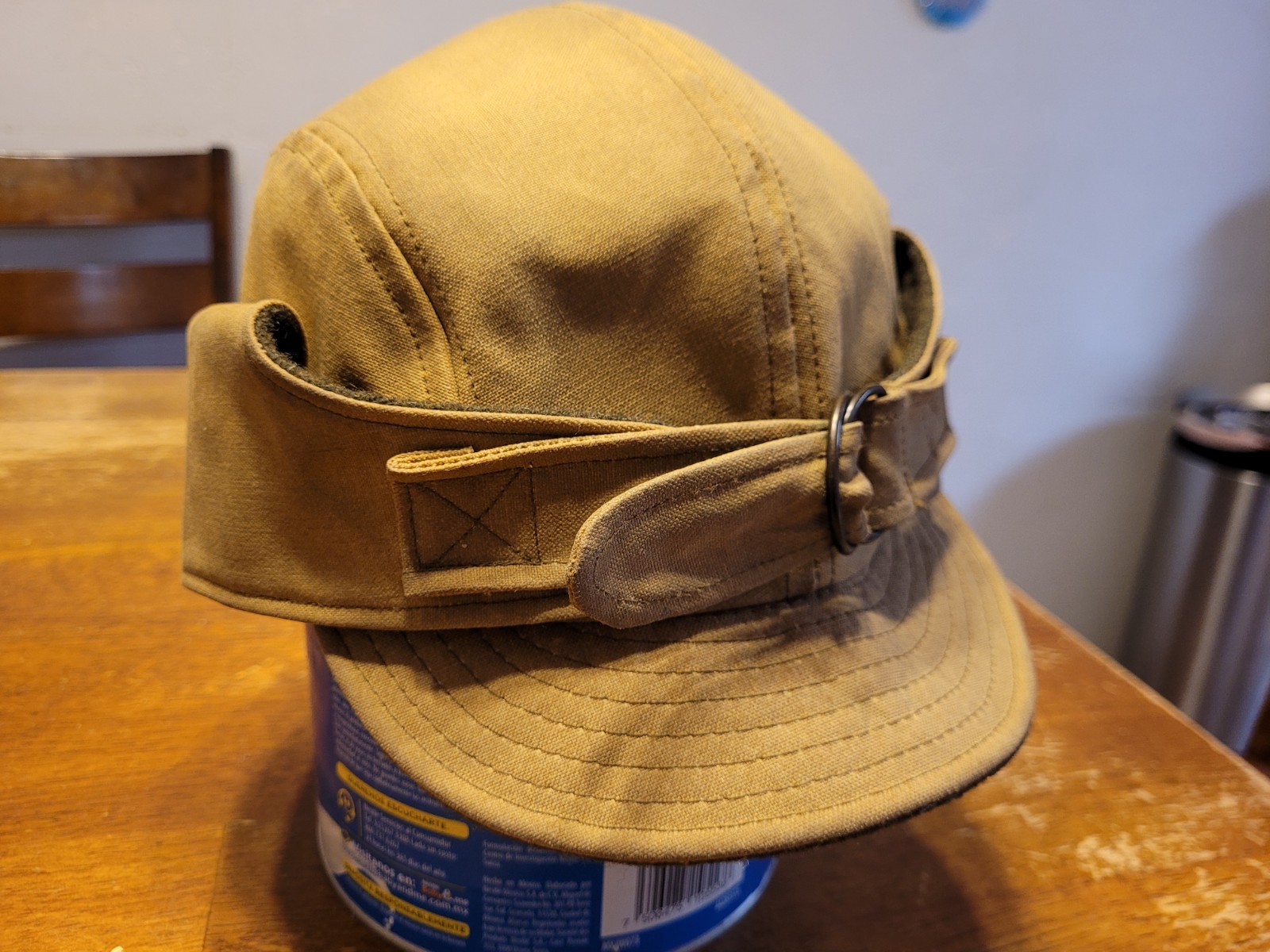 VTG Filson Mackinaw Wool Ear Flap Cap Tan Made in USA Hunting Outdoor Hat Adjust