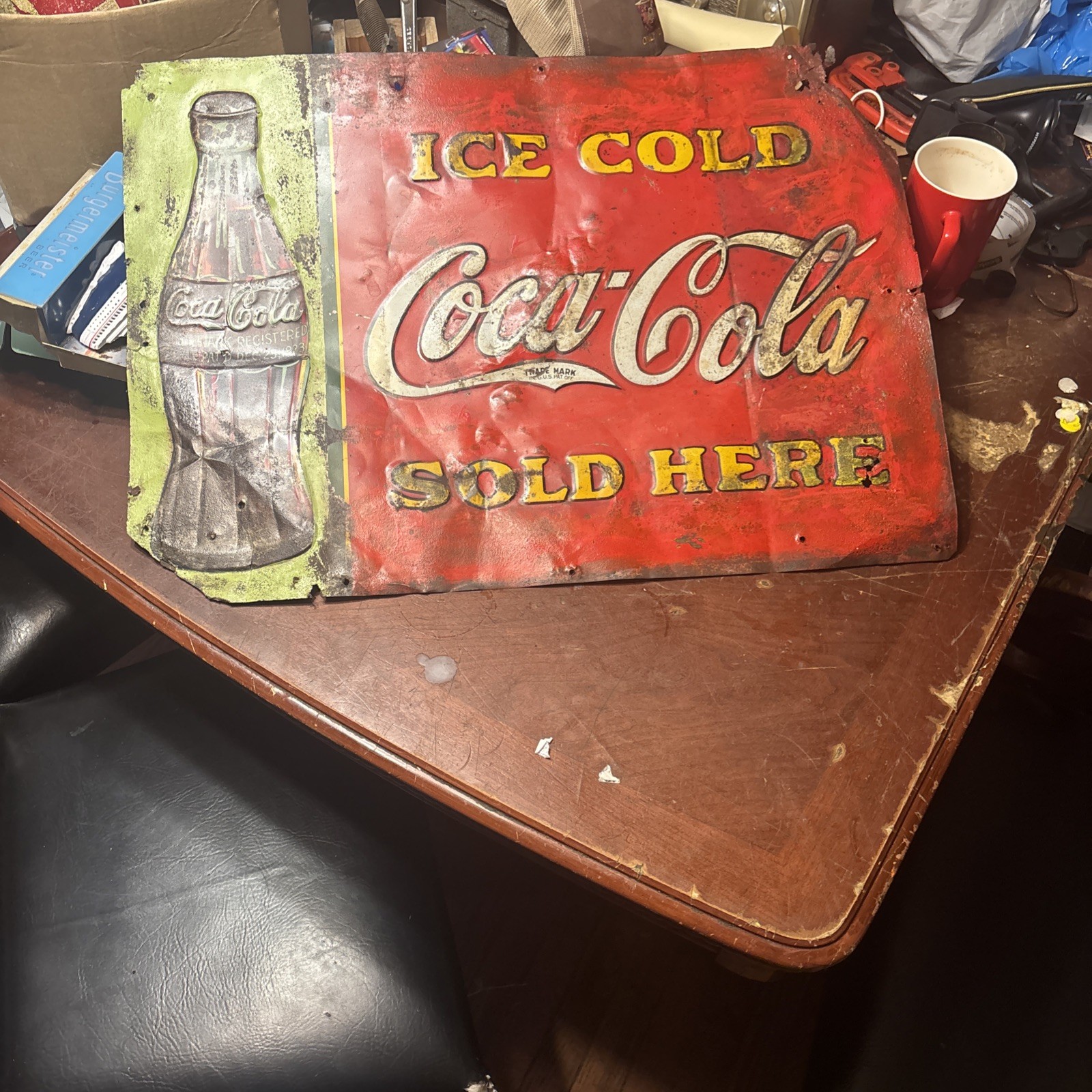 Vintage 1930’s Coca Cola Sign With 1923 Bottle 28”WX191/2”H