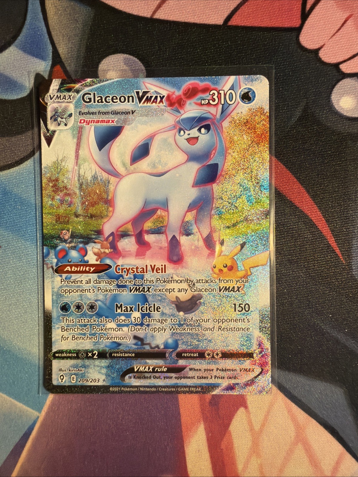Glaceon VMAX (Alternate Art Secret) 209/203 Swsh07: Evolving Skies Holo Nm