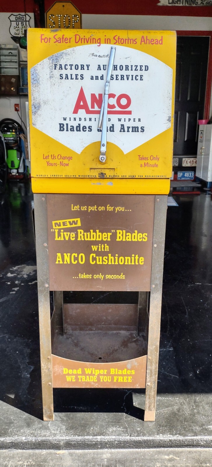 1950s-60s anco windshield wiper service station , gas island cabinet with stand