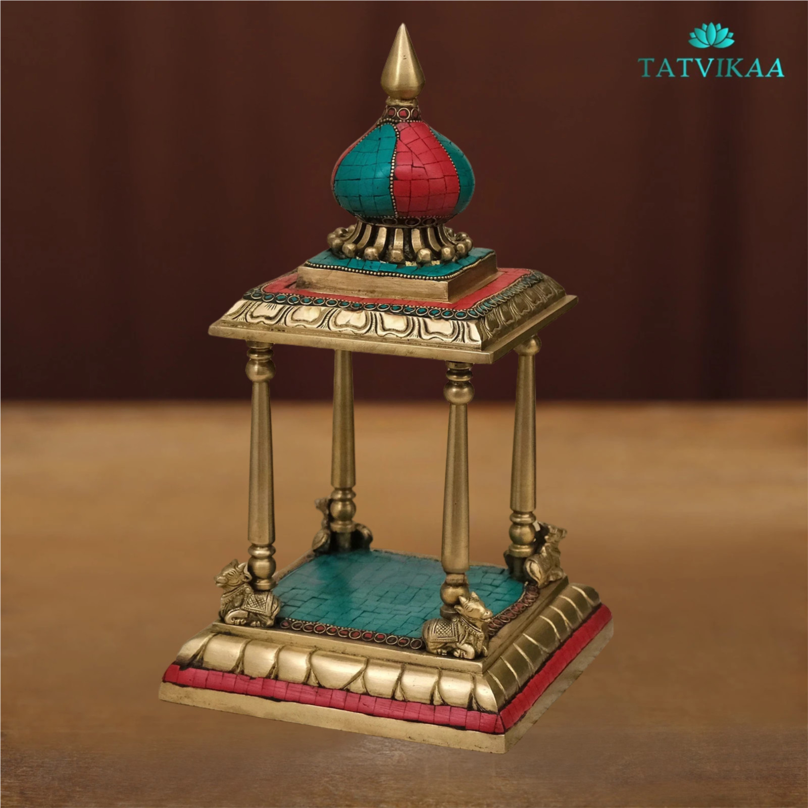 Brass Temple With Stonework, 34 cm Tall Brass Hindu home temple Brass Temple With Stonework, 34 cm Tall Brass Hindu home temple