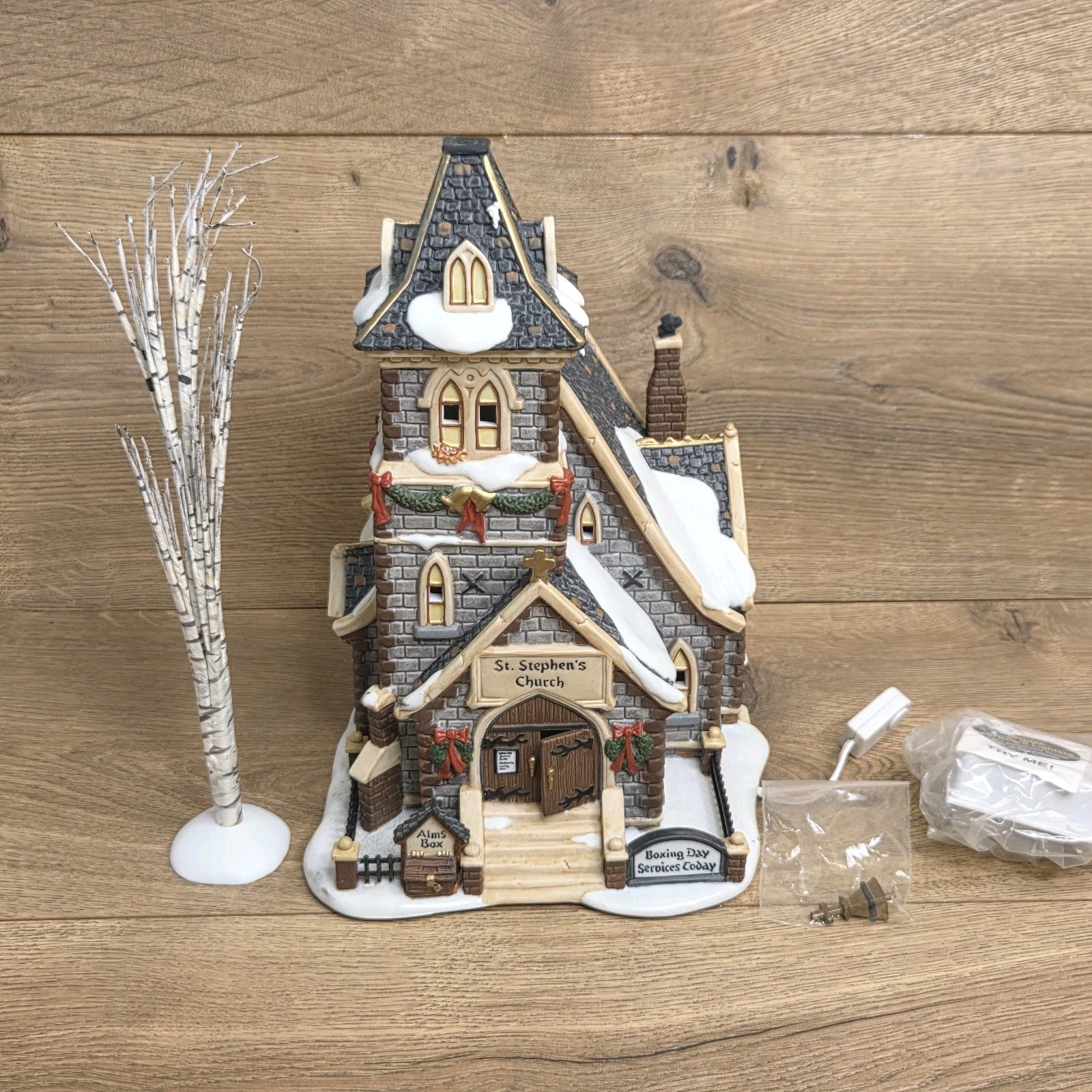 Department 56 Battery Operated St. Stephen\'s Church Christmas Village w/ Tree
