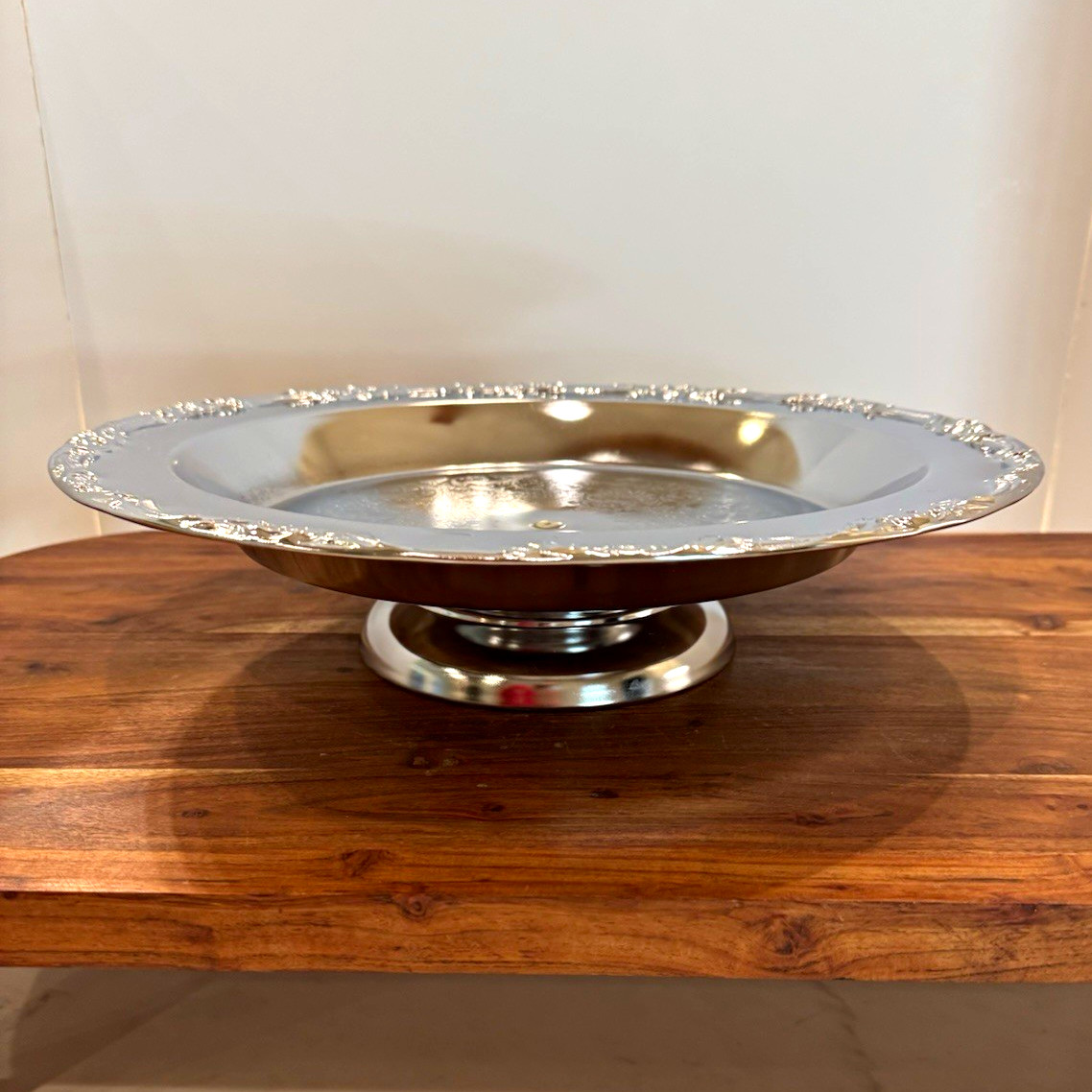 VTG Shelton-Ware N.Y.C. Silver Plated Round Floral Pedestal Lazy Susan Bowl