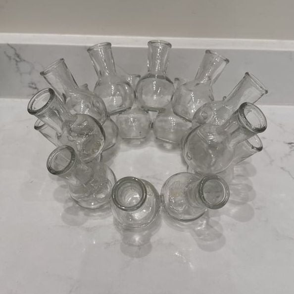 Vintage Bud Vase Cluster 2 Tiers Flower Frog 16 Clear Glass Mini Vases