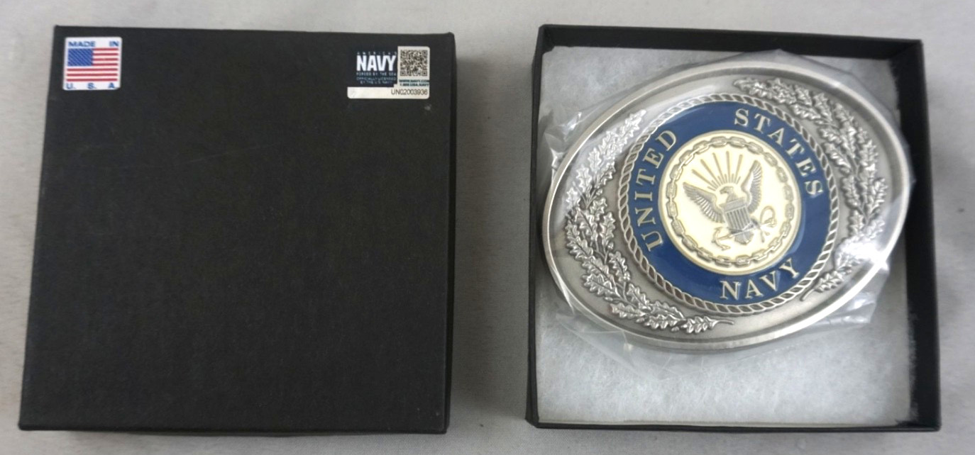 US NAVY Crest Traditional Design Solid Pewter Enamel Belt Buckle Made in USA