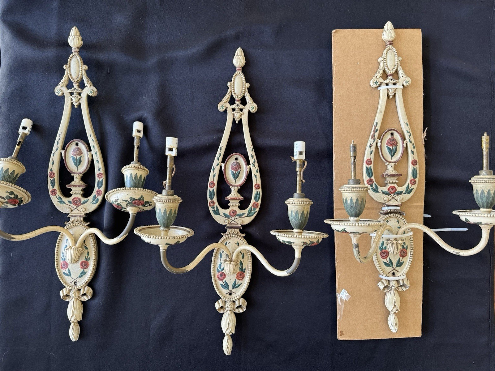 Antique E.F. Caldwell Hand painted Wall Sconce Lot Roses Shabby Restoration Lot