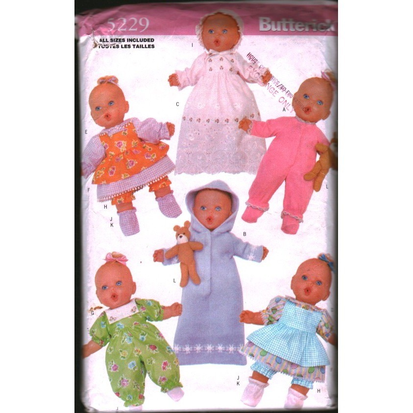 Butterick 5229 Baby Doll Wardrobe Sewing Pattern Bunting Dress Romper Bear OS Butterick 5229 Baby Doll Wardrobe Sewing Pattern Bunting Dress Romper Bear OS