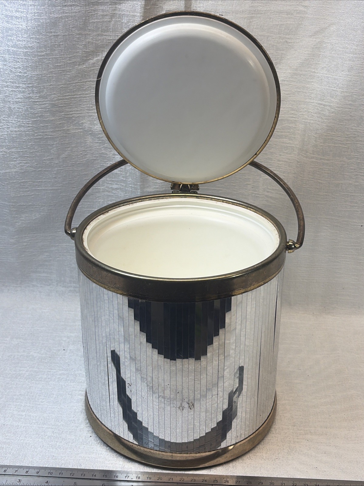 MCM Vintage Ice Bucket Mirrored Silver with GoldTrim Handles MCM Vintage Ice Bucket Mirrored Silver with GoldTrim Handles