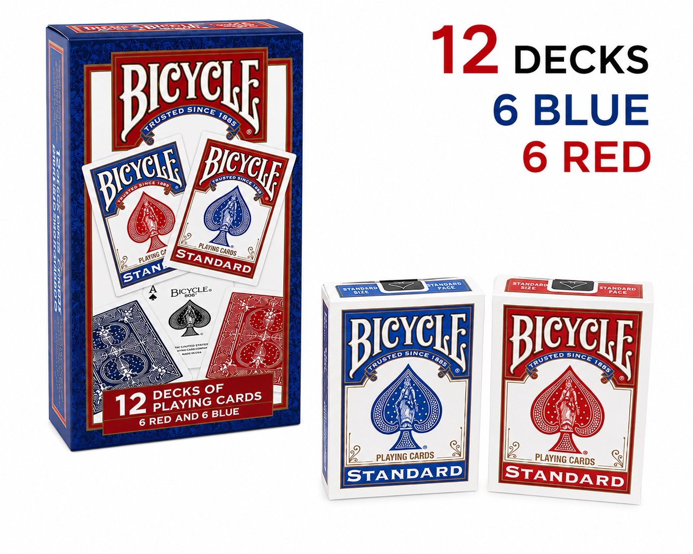 Bicycle Standard Index Playing Cards 12 Pack Red Blue Ideal for Poker Games Bicycle Standard Index Playing Cards 12 Pack Red Blue Ideal for Poker Games